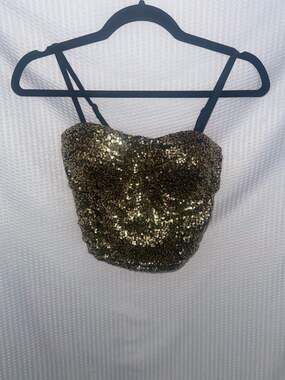 H&M Gold Sequin Bustier Crop Top